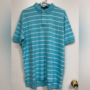 POLO RALPH LAUREN Short Sleeve Teal and White Striped Polo Shirt LARGE